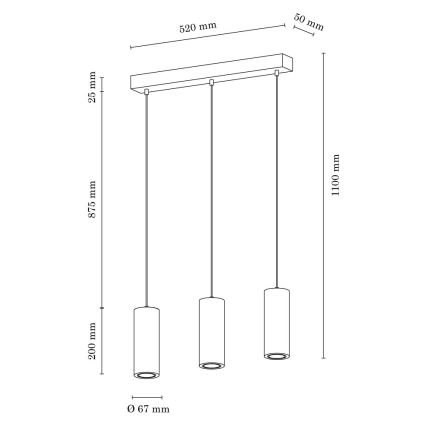 LED Luster na lanku PIPE 3xGU10/5W/230V matný dub – FSC certifikované