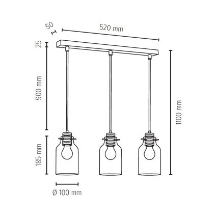 Luster na lanku ALESSANDRO 3xE27/60W/230V dub – FSC certifikované