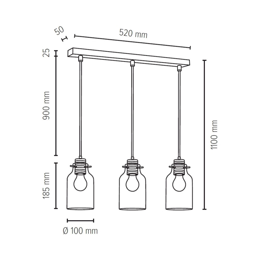 Luster na lanku ALESSANDRO 3xE27/60W/230V dub – FSC certifikované