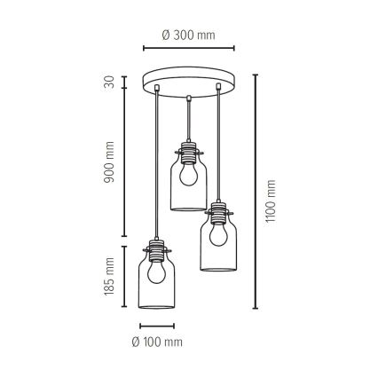 Luster na lanku ALESSANDRO 3xE27/60W/230V buk – FSC certifikované