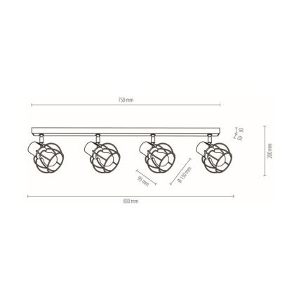 Stropné bodové svietidlo PHIPHI 4xE27/60W/230V dub – FSC certifikované