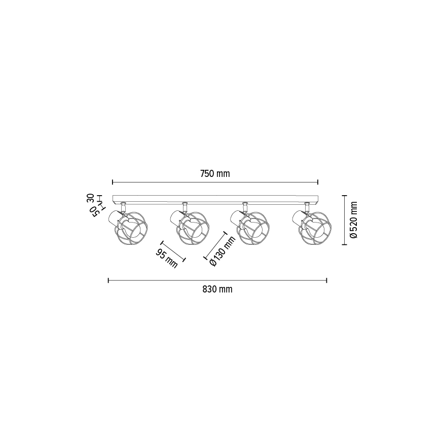 Stropné bodové svietidlo PHIPHI 4xE27/60W/230V dub – FSC certifikované