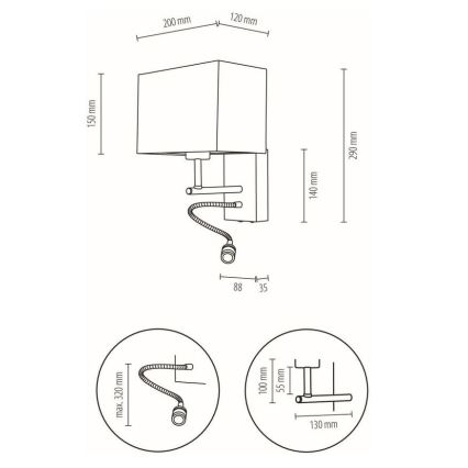 LED Flexibilné svietidlo BOHO 1xE27/25W + LED/1W/230V dub – FSC certifikované