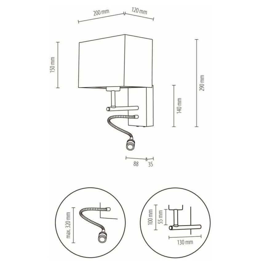 LED Flexibilné svietidlo BOHO 1xE27/25W + LED/1W/230V dub – FSC certifikované