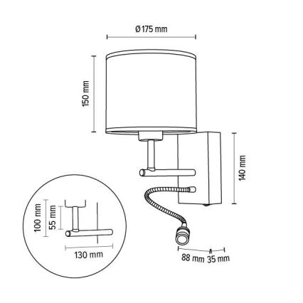 Flexibilné svietidlo BOHO 1xE27/25W + LED/1W/230V dub – FSC certifikované