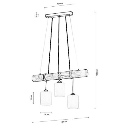 Luster na lanku TRENO 3xE27/25W/230V borovica – FSC certifikované