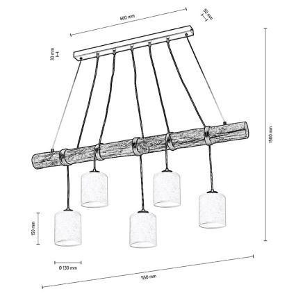 Luster na lanku TRENO 5xE27/25W/230V borovica – FSC certifikované