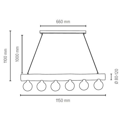 Luster na lanku TRABO 6xE27/60W/230V