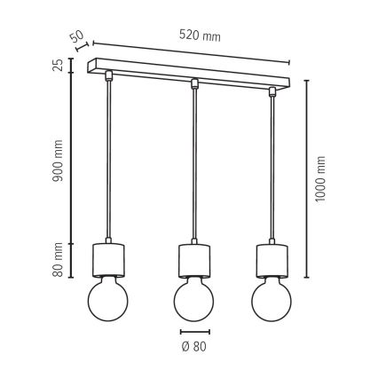 Luster na lanku TRONGO ROUND 3xE27/60W/230V