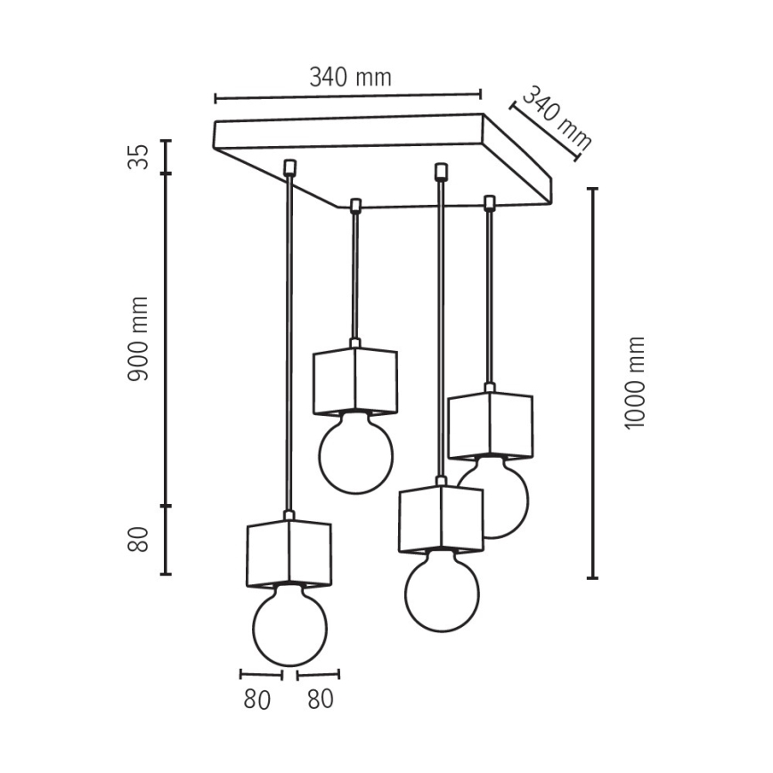 Luster na lanku TRONGO 4xE27/60W/230V dub – FSC certifikované