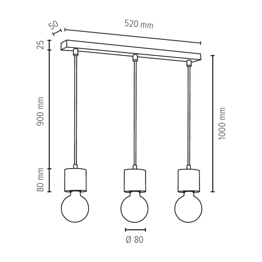 Luster na lanku PINO 3xE27/60W/230V borovica – FSC certifikované