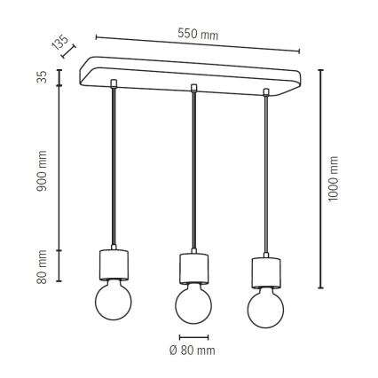 Luster na lanku STRONG 3xE27/60W/230V betón – FSC certifikované