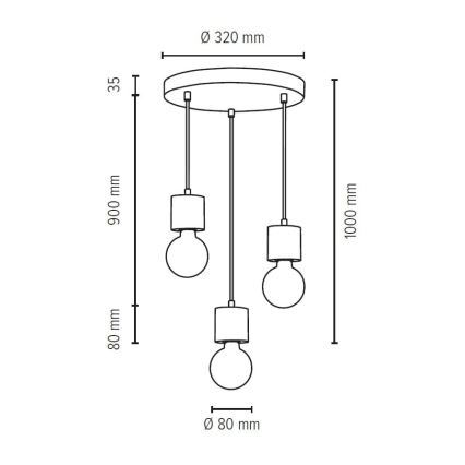 Luster na lanku STRONG 3xE27/60W/230V betón – FSC certifikované