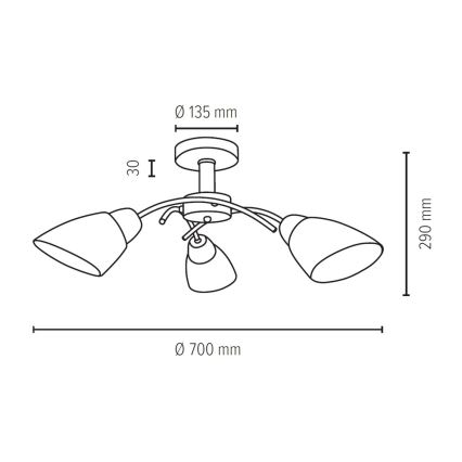 Prisadený luster VILETTA 3xE27/60W/230V dub – FSC certifikované