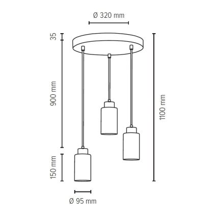 Luster na lanku KARLA 3xE27/60W/230V betón – FSC certifikované