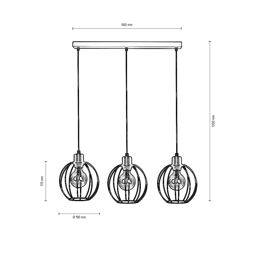 Luster na lanku BERIS 3xE27/60W/230V dub – FSC certifikované
