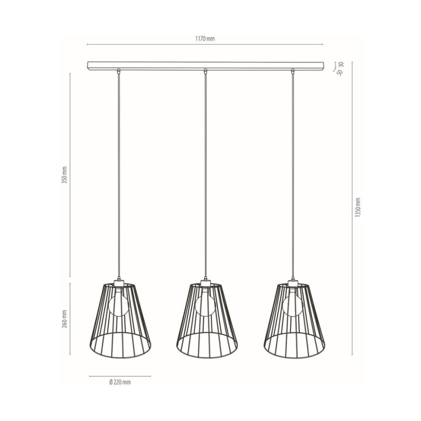 Luster na lanku ORAZIO 3xE27/60W/230V borovica – FSC certifikované