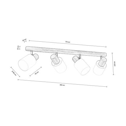 Stropné bodové svietidlo TRENDY 4xE27/15W/230V borovica – FSC certifikované