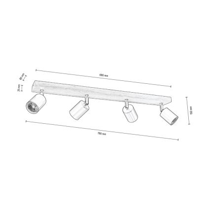 Stropné bodové svietidlo MANARA 4xGU10/5W/230V borovica – FSC certifikované