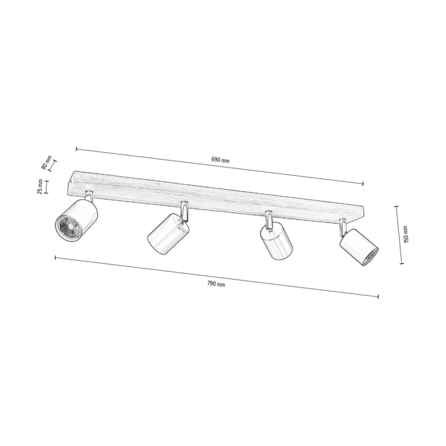 Stropné bodové svietidlo MANARA 4xGU10/5W/230V borovica
