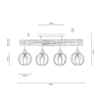 Prisadený luster BERIS 4xE27/25W/230V borovica – FSC certifikované