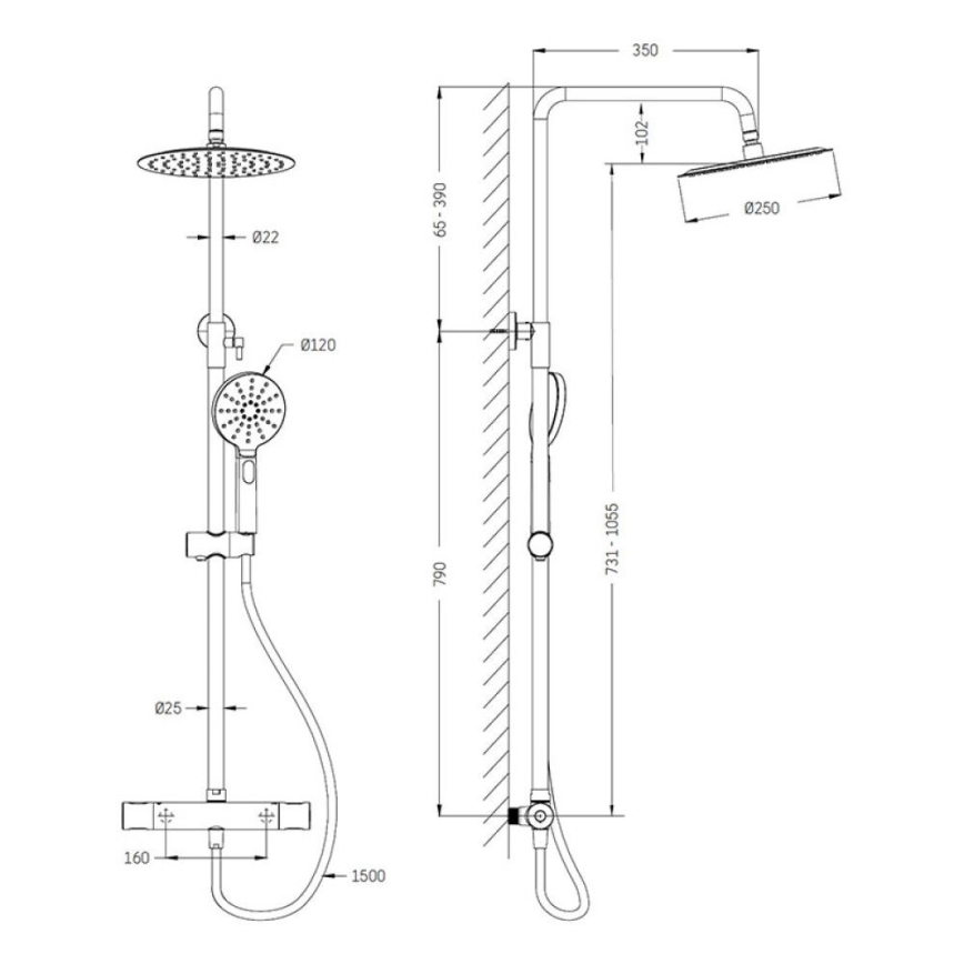 Sprchová súprava s termostatickou batériou DRAGOR v lesklej mosadzi