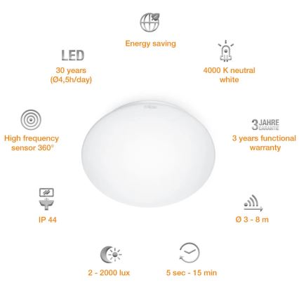 STEINEL 008383 - LED Kúpeľňové svietidlo so senzorom RS16LED LED/9,5W/230V IP44