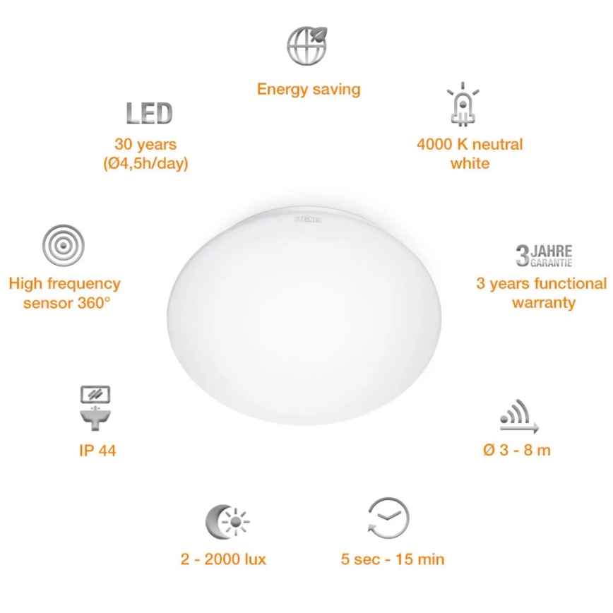 STEINEL 008383 - LED Kúpeľňové svietidlo so senzorom RS16LED LED/9,5W/230V IP44