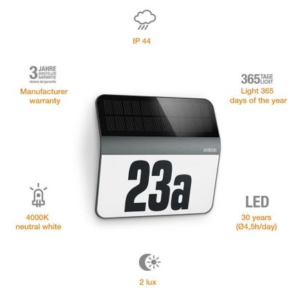 STEINEL 035730 - LED Solárne domové číslo XSolar LH-N LED/0,03W IP44 2500 mAh