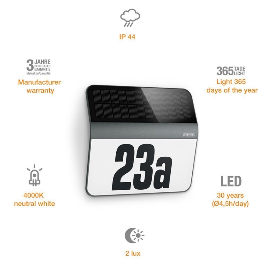 STEINEL 035730 - LED Solárne domové číslo XSolar LH-N LED/0,03W IP44 2500 mAh