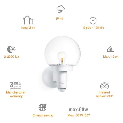 Steinel 657413 - Vonkajšie senzorové nástenné svietidlo L 115 S 1xE27/60W/230V IP44