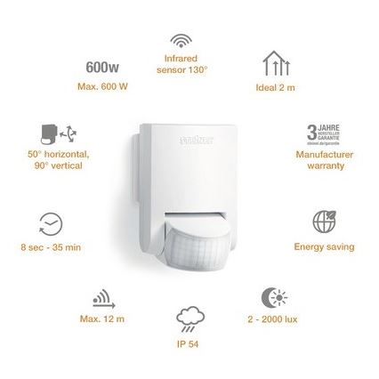STEINEL 660314 - Vonkajší infračervený senzor IS 130-2 biela IP54