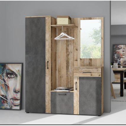 Stena za predsobo NOLAN z ogledalom, rjava/grafit