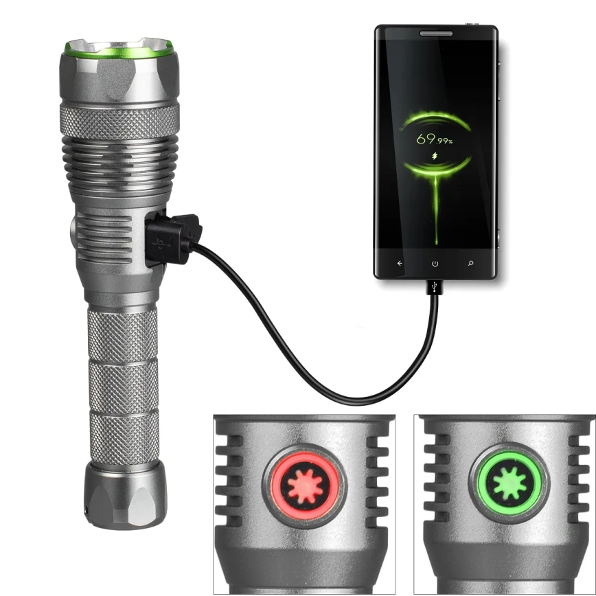 LED stmievateľná nabíjateľná baterka s funkciou powerbanky LED/30W/5V IPX7 3000 lm 4000 mAh