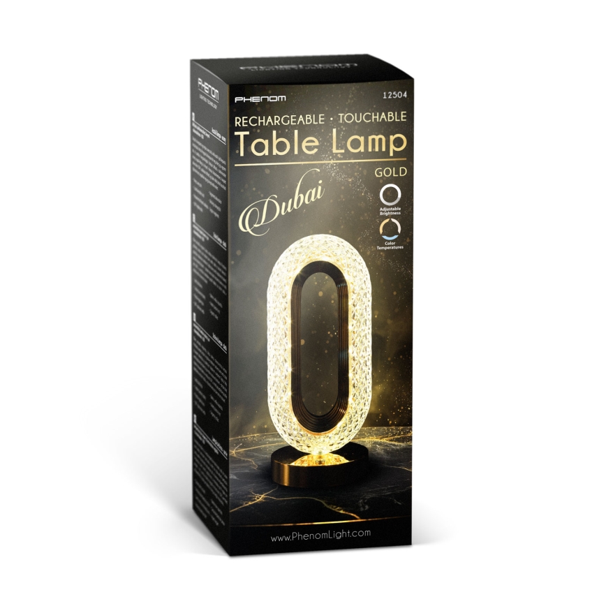LED stmievateľná nabíjateľná stolová lampa DUBAI LED/2W/5V 2700K/4000K/6500K 400 mAh zlatá