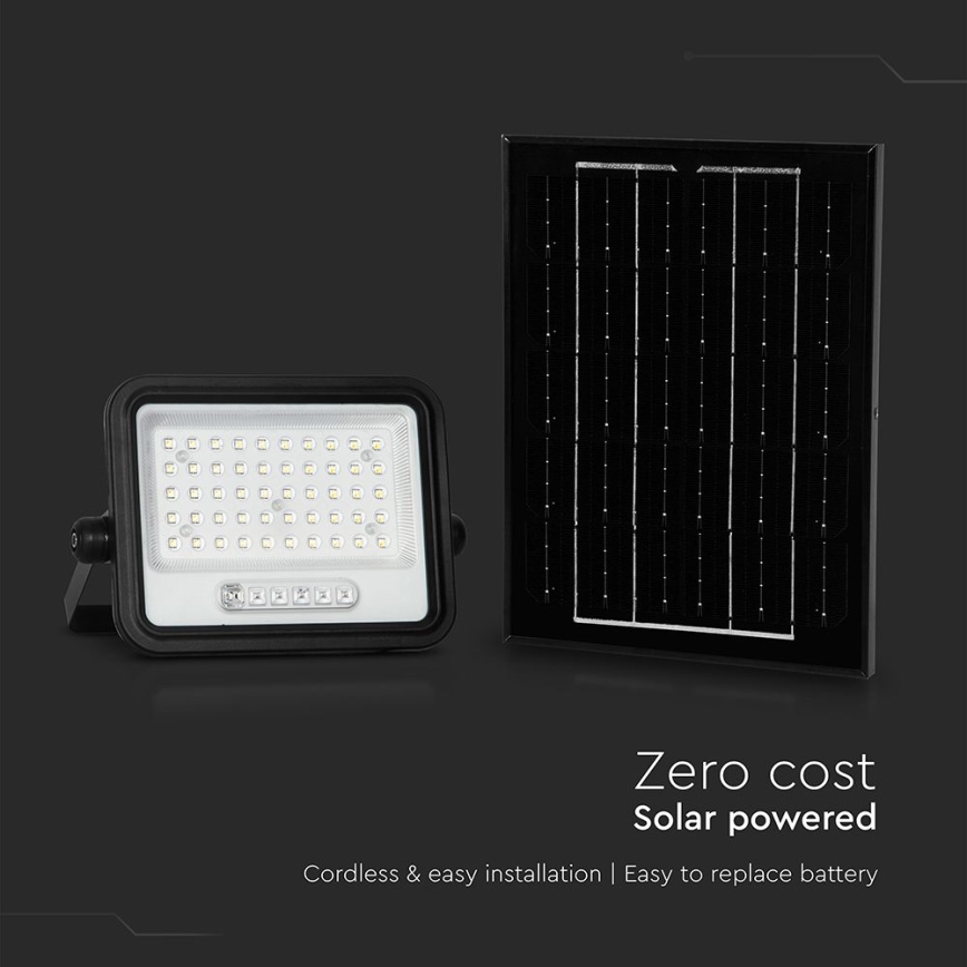 LED stmievateľný solárny reflektor 100 W / 3,2 V / 2000–8000 K / IP65 / 5000 mAh, čierny, s diaľkovým ovládaním