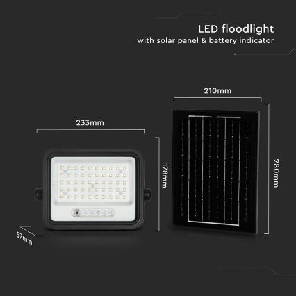 LED stmievateľný solárny reflektor 100 W / 3,2 V / 2000–8000 K / IP65 / 5000 mAh, čierny, s diaľkovým ovládaním