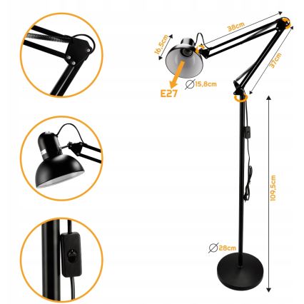 Stojacia lampa 1xE27/40W/230V čierna