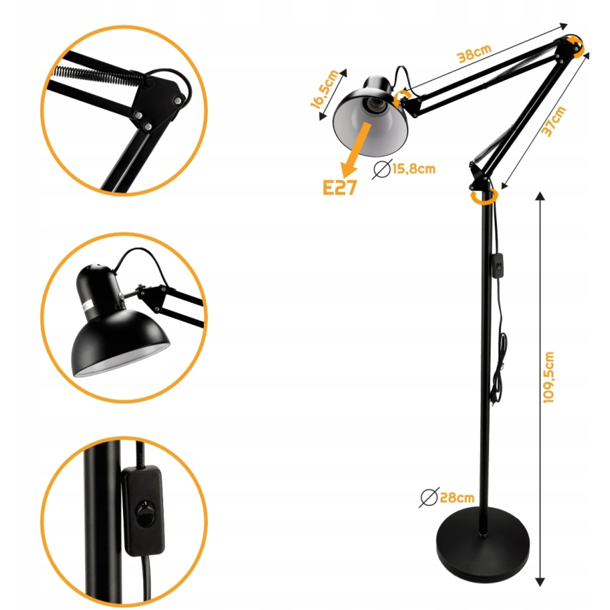 Stojacia lampa 1xE27/40W/230V čierna