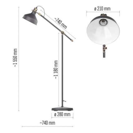 Stojacia lampa ARTHUR 1xE27/25W/230V šedá