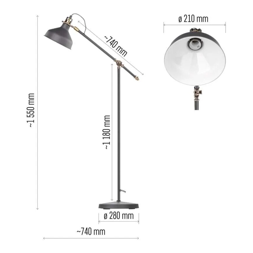 Stojacia lampa ARTHUR 1xE27/25W/230V šedá