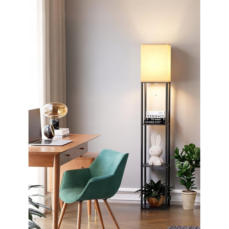 Stojacia lampa s policami 1xE27/40W/230V 160 cm čierna/biela