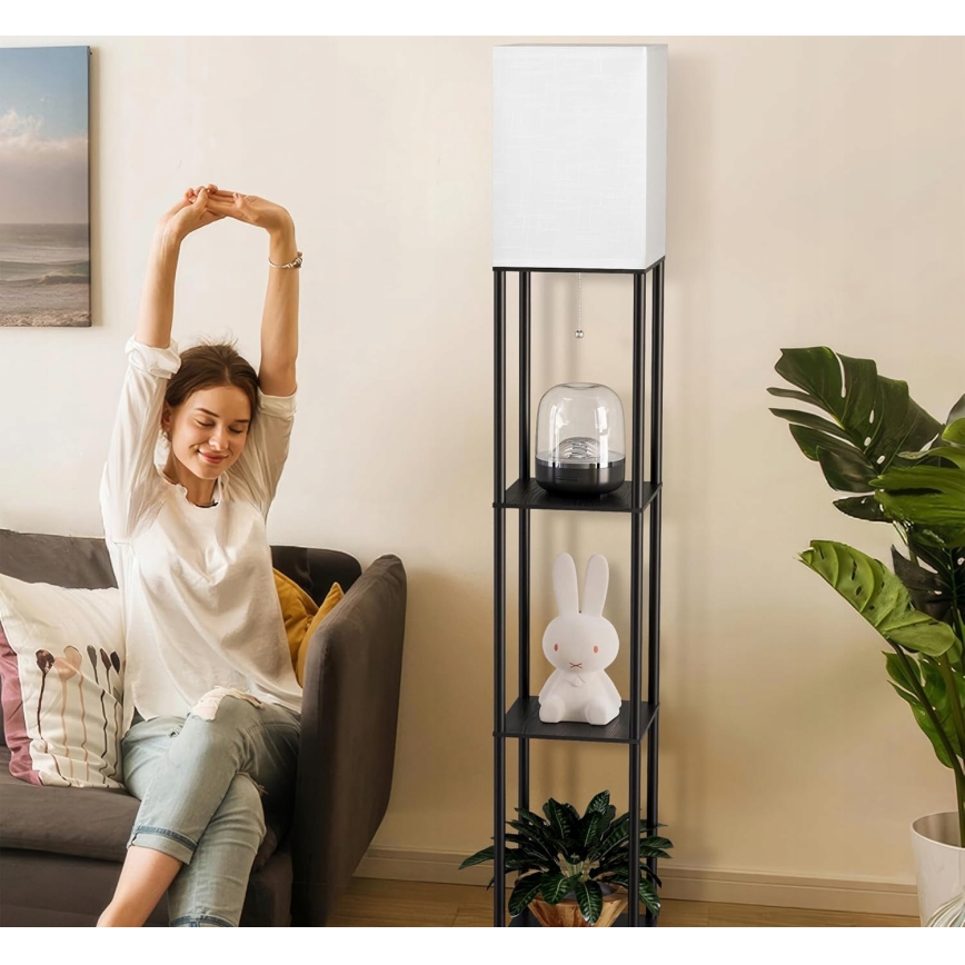 Stojacia lampa s policami 1xE27/40W/230V 160 cm čierna/biela
