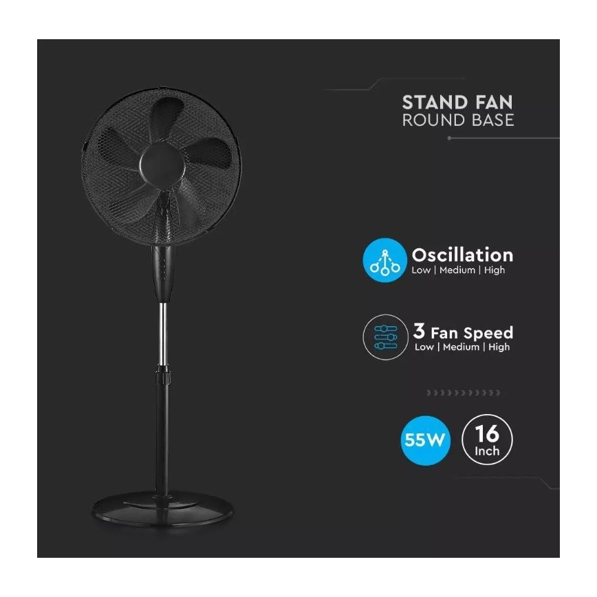 Stojanový ventilátor pr. 43 cm 55W/230V čierna