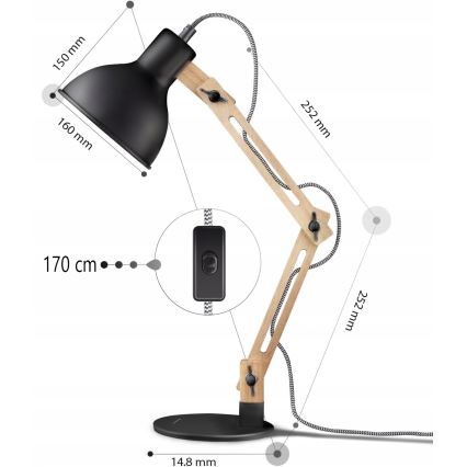 Stolná lampa 1xE27/40W/230V čierna