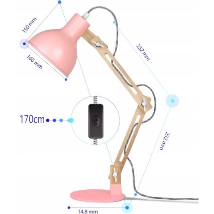 Stolná lampa 1xE27/40W/230V ružová
