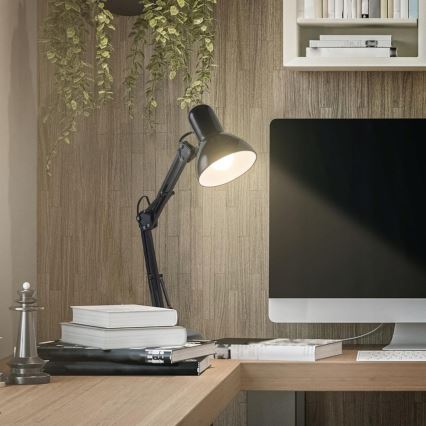 Stolná lampa 2 v 1 so svorkou, 1×E27/60W/230V, čierna