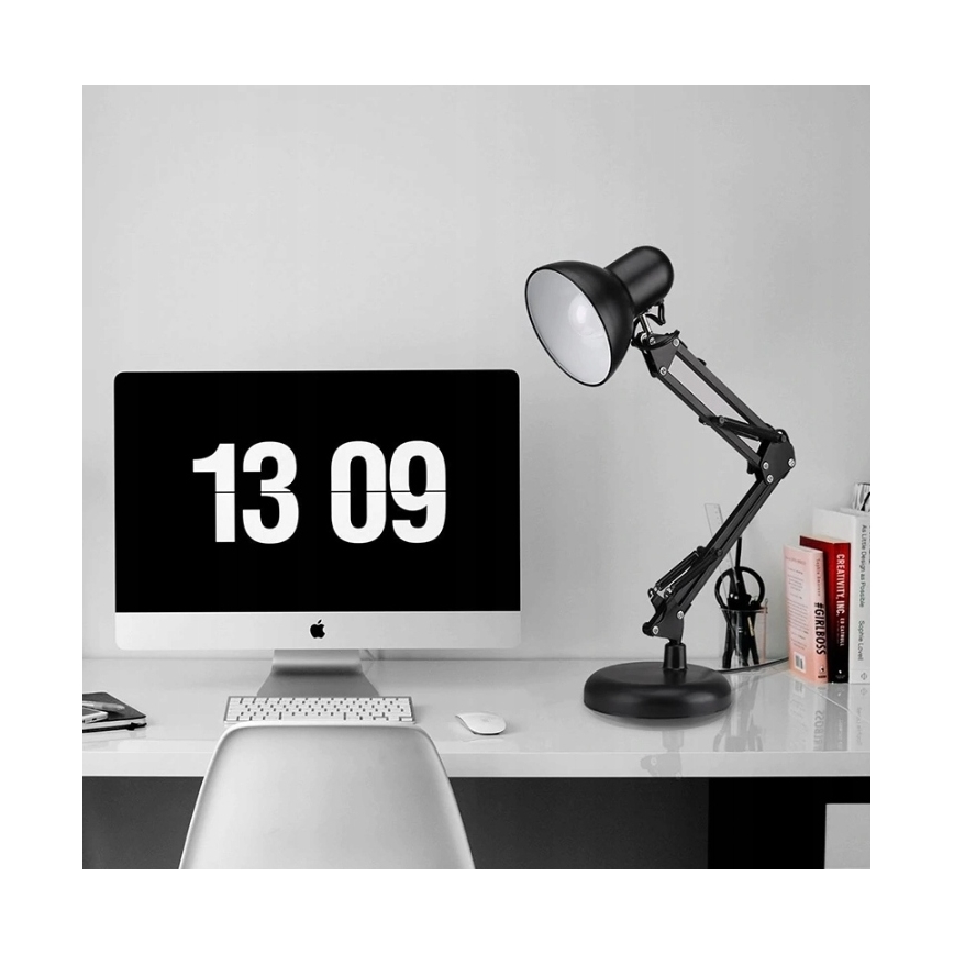 Stolná lampa 2 v 1 so svorkou, 1×E27/60W/230V, čierna