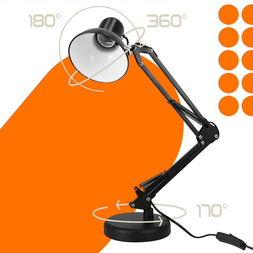 Stolná lampa 2 v 1 so svorkou, 1×E27/60W/230V, čierna