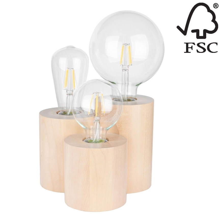 Stolná lampa VINCENT 3xE27/15W/230V breza – FSC certifikované